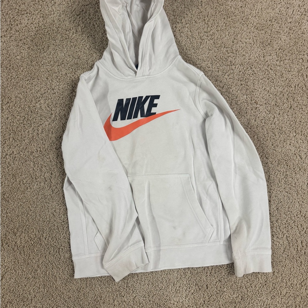Nike White and Orange Logo Hoodie